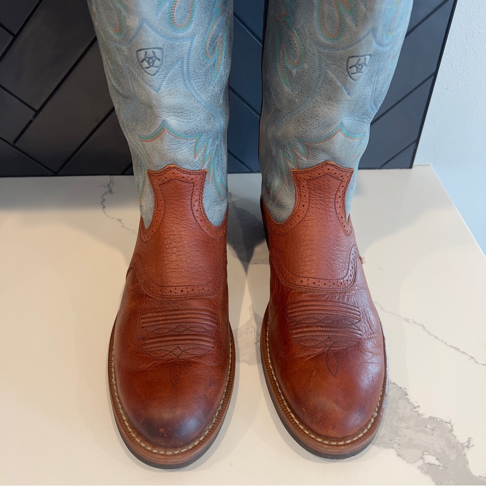 Ariat Heritage Buckaroo 16" Brown Teal Cowboy Boots 35299 Mens Size 13 D EUC - Picture 8 of 9
